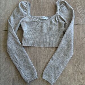 Petal & Pup Light Gray Cropped Sweater